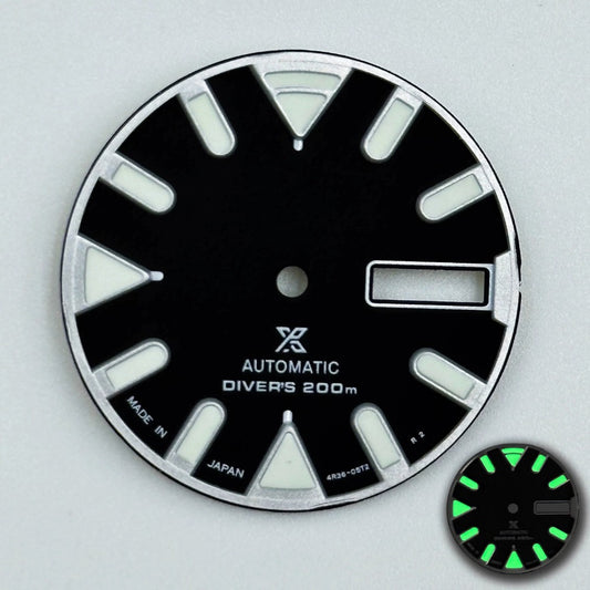 28,5 mm Black Modified Diving Green Luminous Watch Digne pour le mouvement NH35 NH36