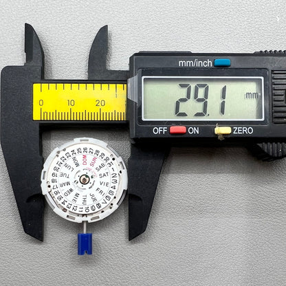 Japan Epson YN56 mechanical watch movement showing date and day functions.