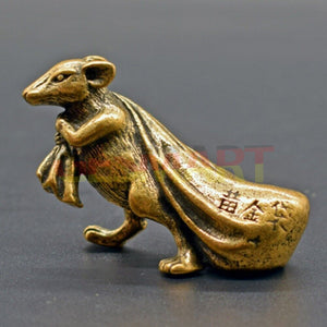 Solid Copper Harvest Little Mouse Trinket Hand Carved Bronze Model Figurines