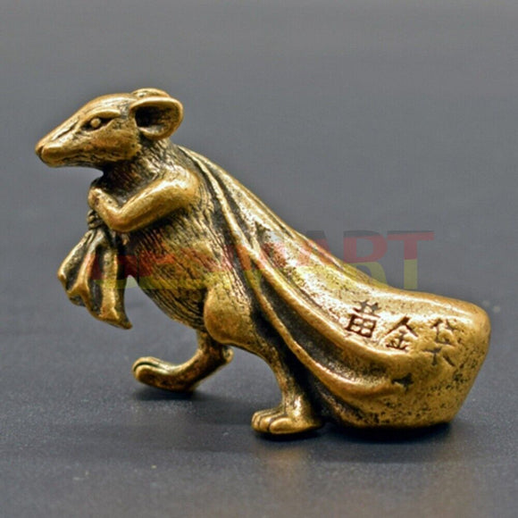 Solid Copper Harvest Little Mouse Trinket Hand Carved Bronze Model Figurines