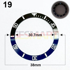 38mm Ceramic Slope Black+Blue Ring Silver Font Green Lume Watch Bezel Watch Part