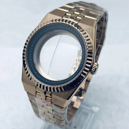 Rose Gold 40mm Land-Dwellwe 904L Watch Case+Strap Sapphire Glass Fit NH35 NH36
