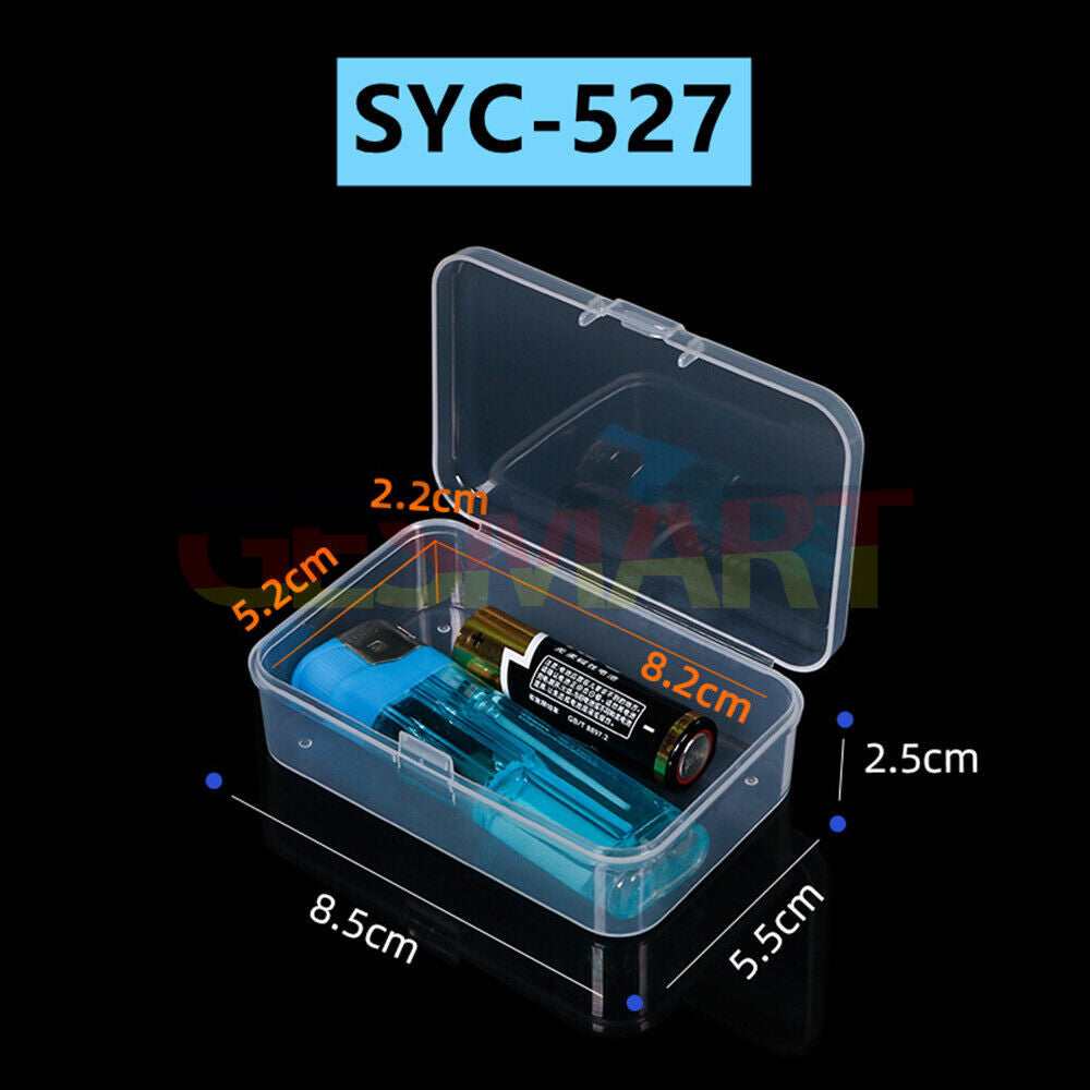 1. Compact 5pcs rectangular toolbox set, 2.5x8.5x5.5cm, with hinged lid for organized storage.  