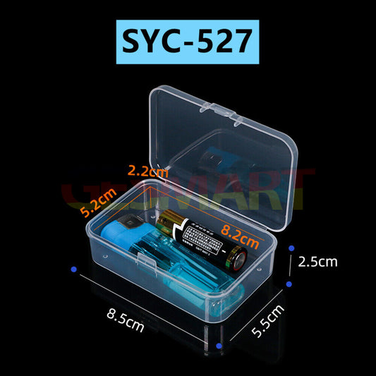 1. Compact 5pcs rectangular toolbox set, 2.5x8.5x5.5cm, with hinged lid for organized storage.  