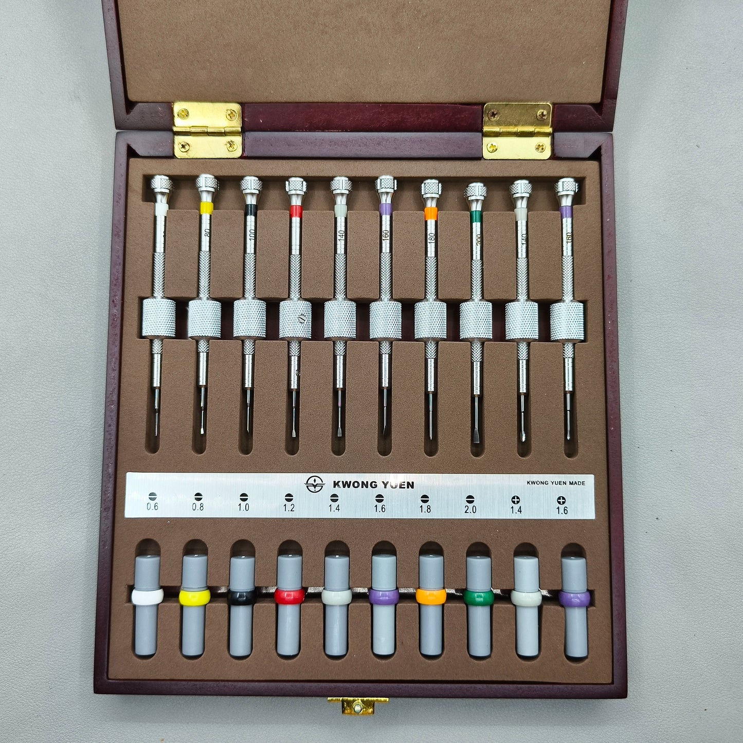 Watch Repair Set of 10 Screwdrivers with Weight Sleeves in Wooden Box