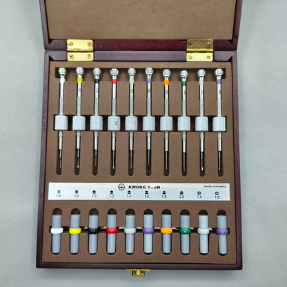 Watch Repair Set of 10 Screwdrivers with Weight Sleeves in Wooden Box