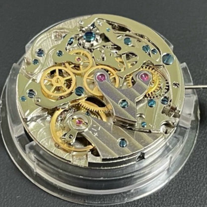 Asian 7750 automatic chronograph movement with day-date at 3 o'clock, precise ETA design for watch accessories.
