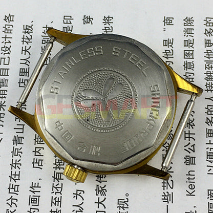 Chinese 17 Jewels manual mechanical watch with golden nails, silver dial, durable shock-resistant design.