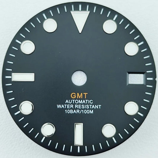 Classic Black 28.5mm Green Lume Watch Dial Fit for NH34 Movement Watch Part