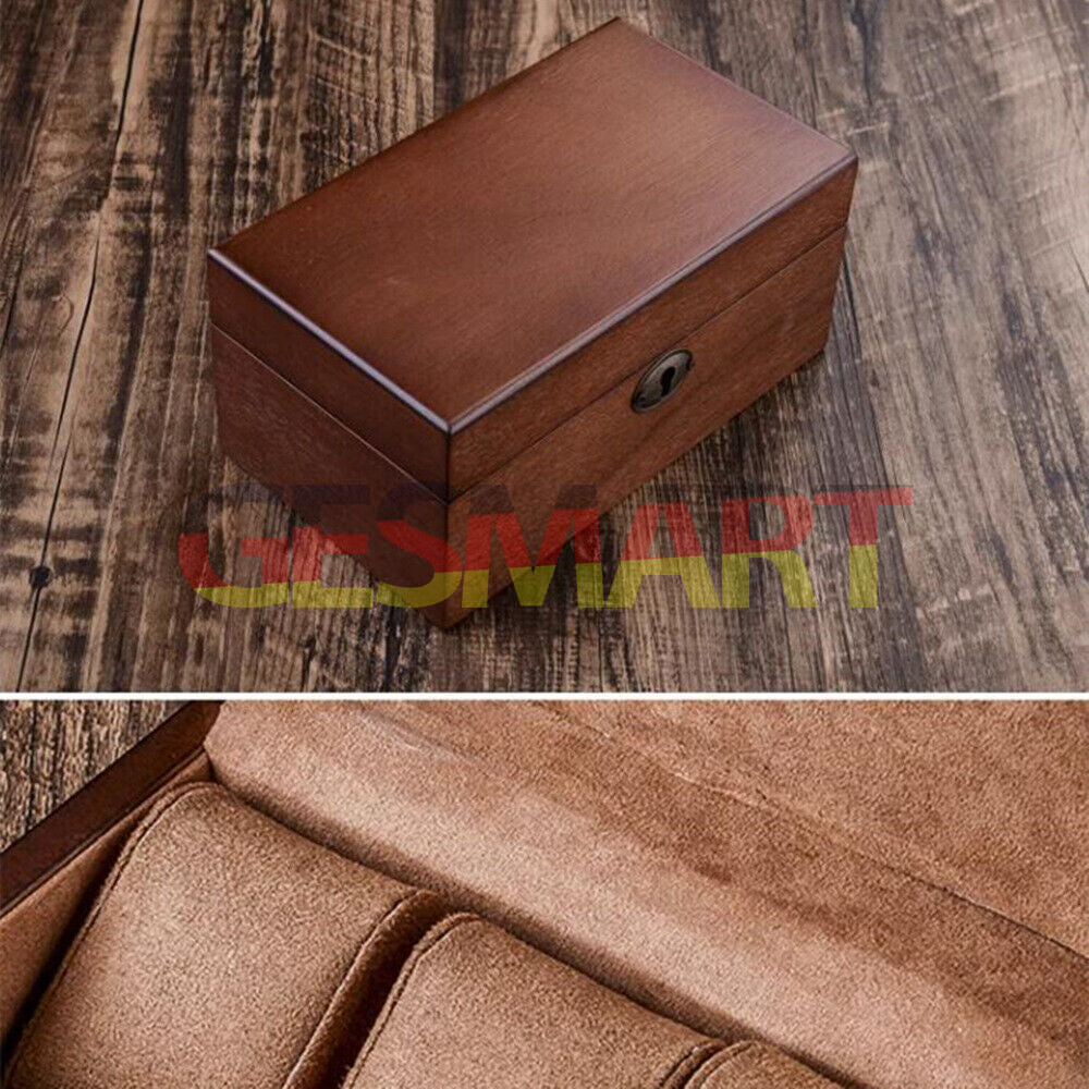 Black wooden watch box organizer with 3 slots, perfect for storing and displaying watches.