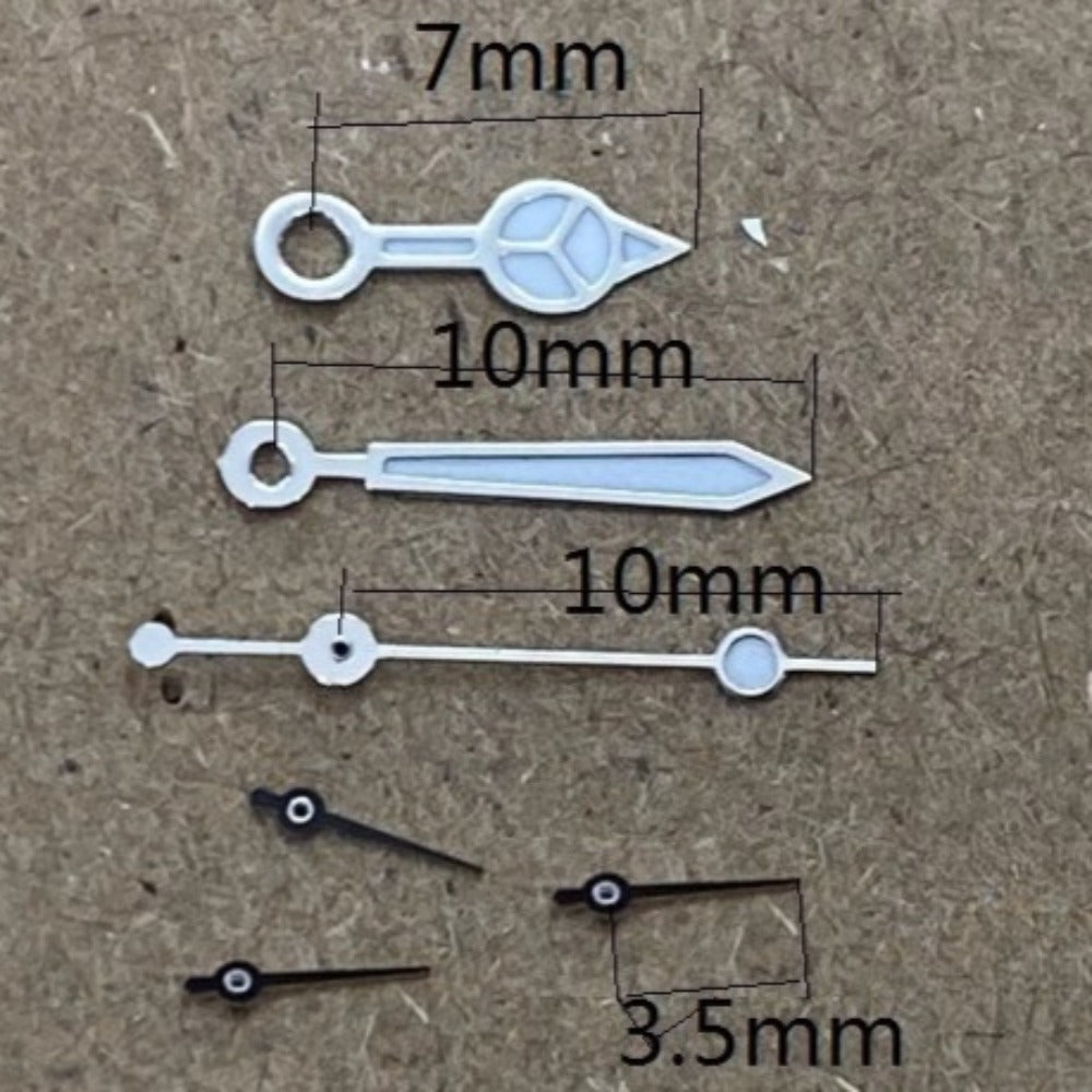10mm Classic Silver Trim Green Lume watch hands for Miyota OS10 OS20 OS30 movements