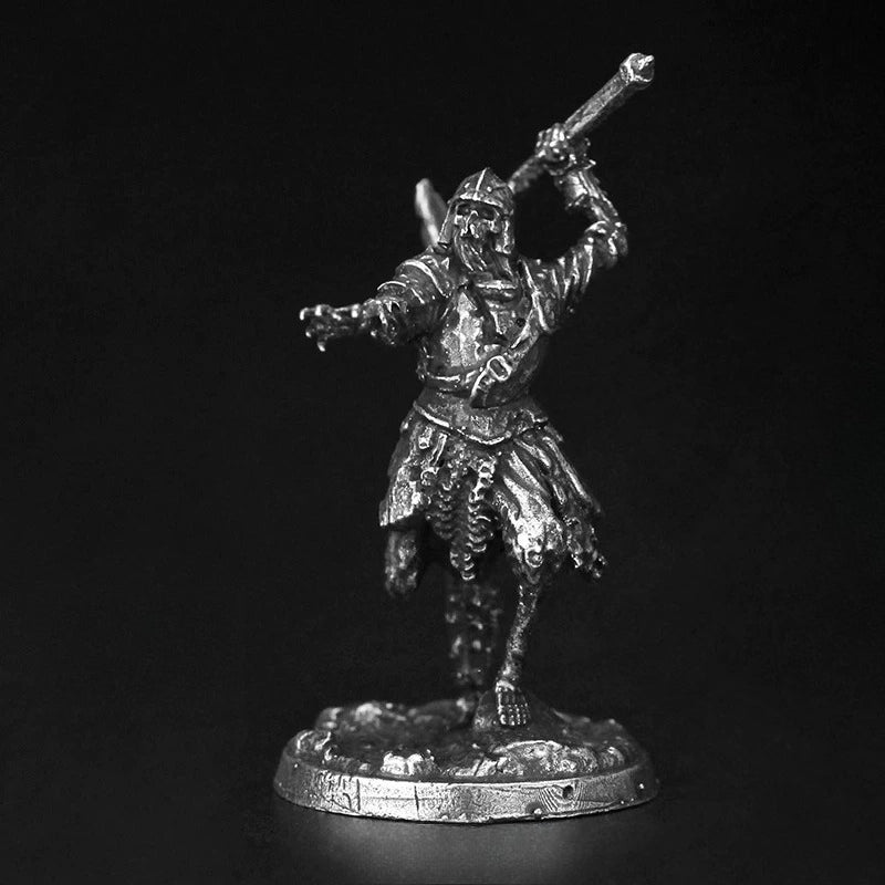 White Brass Figurine Undead Skeleton Warrior Miniature - Charging with Raised Warhammer
