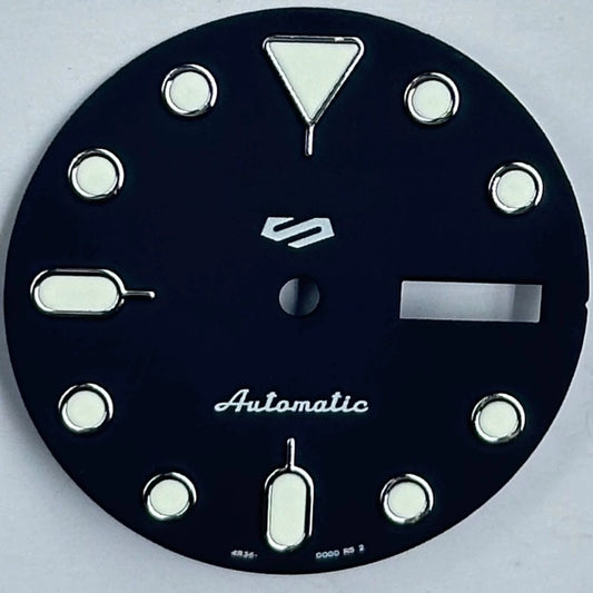 Black and silver trimmed Nail Datejust dial with green lume for NH35 NH36 watch movement by Black+Silver.