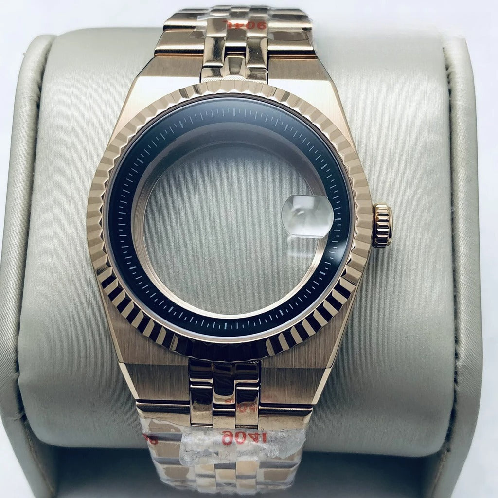 Rose Gold 40mm Land-Dwellwe 904L Watch Case+Strap Sapphire Glass Fit NH35 NH36