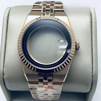 Rose Gold 40mm Land-Dwellwe 904L Watch Case+Strap Sapphire Glass Fit NH35 NH36