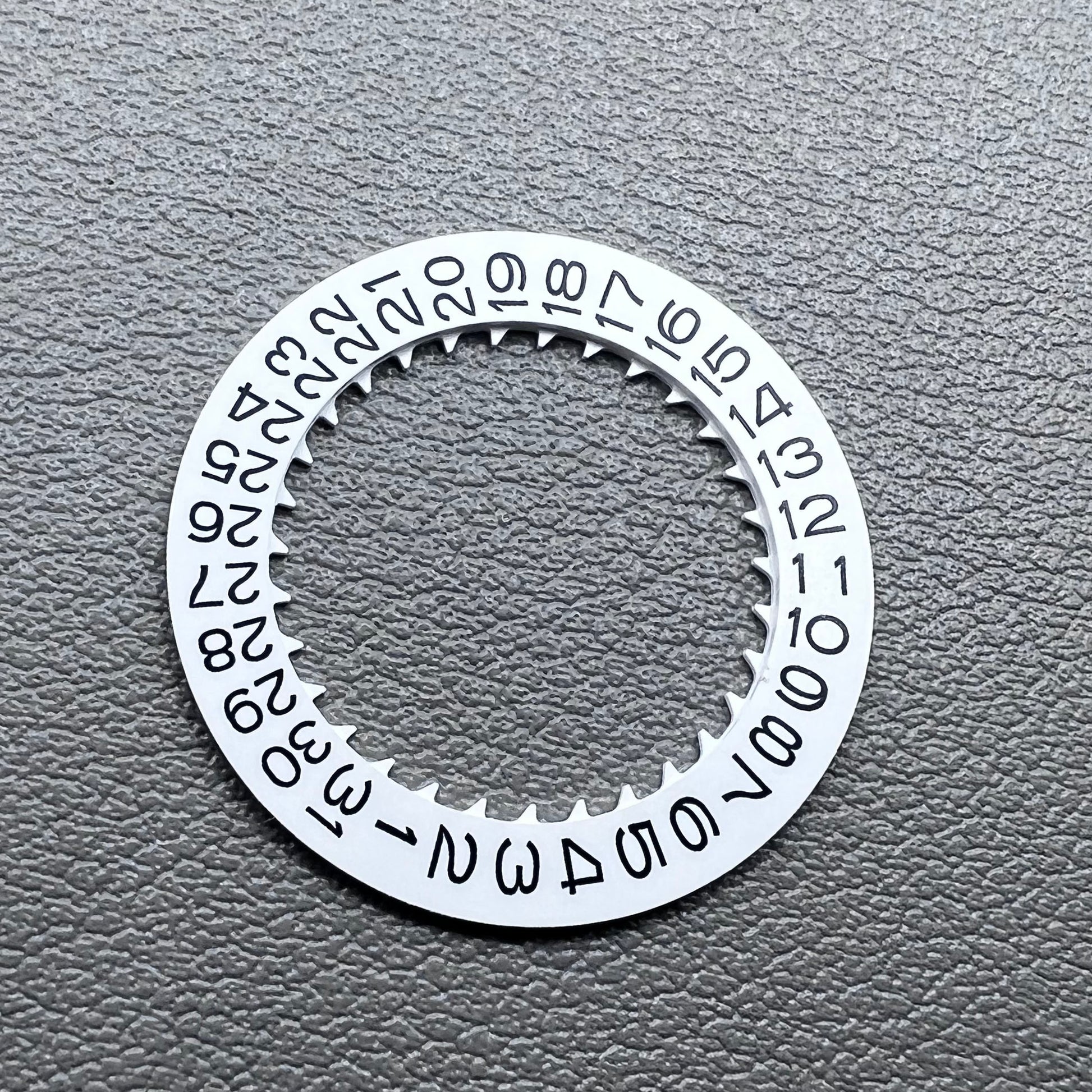 Black font white date disk wheel for NH35 NH36 watch movement, date display at 3 o'clock position.