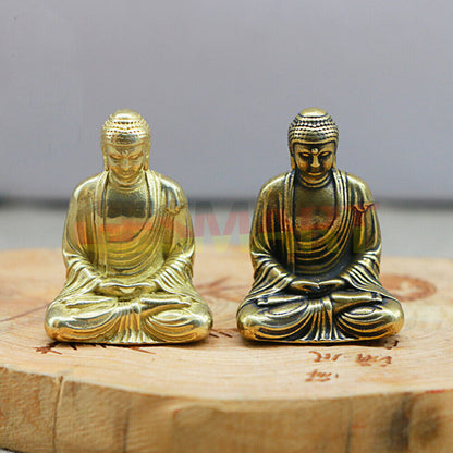 Solid copper Buddha figurine, vintage hand-carved bronze trinket, perfect for home decor.