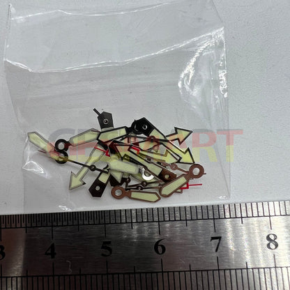 Silver arrow-shaped watch hand with green lume, compatible with Miyota 2035, 2115, 2105, 2305 movements.