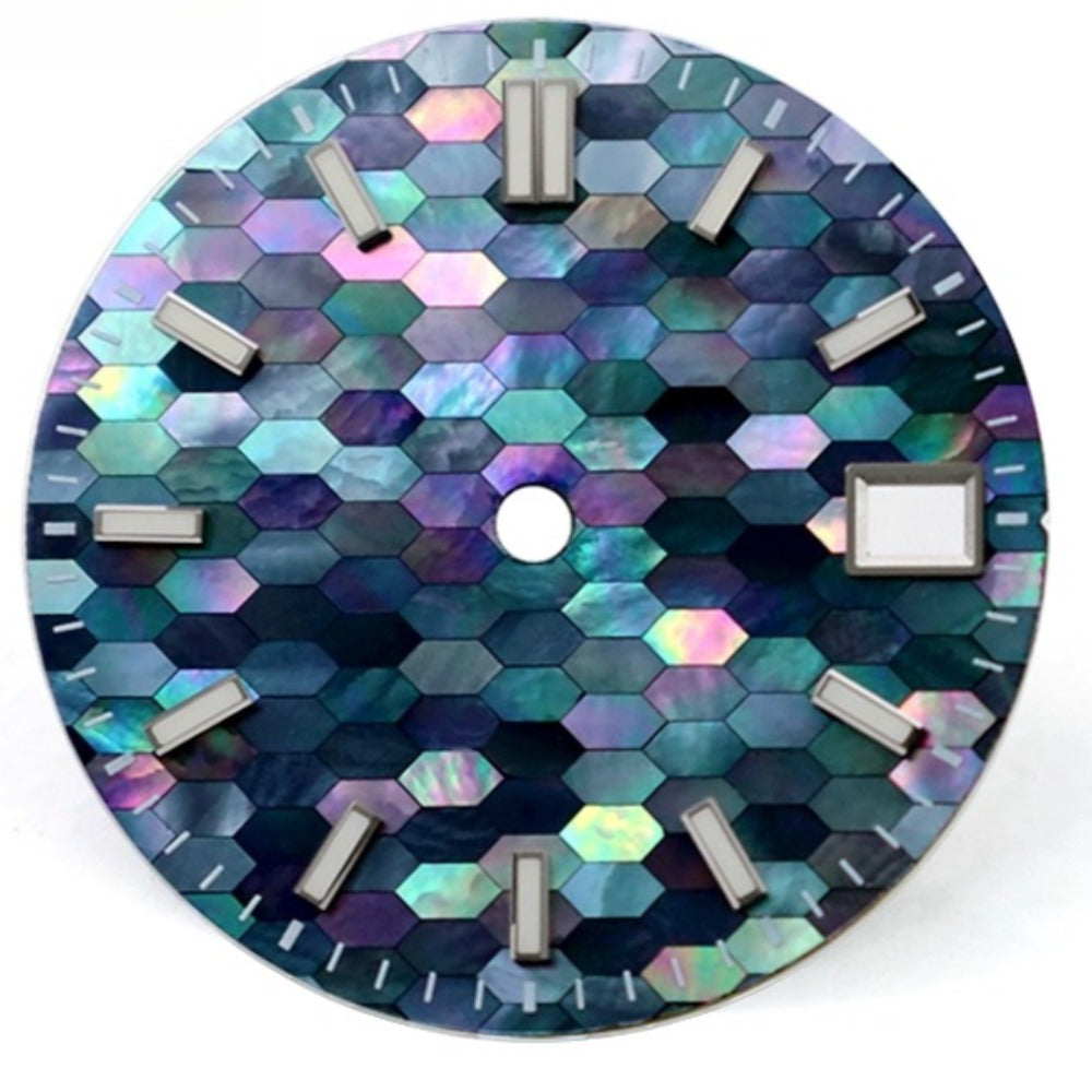 Blue Square Nail 28.5mm watch dial with natural seashell texture and blue lume for NH35 movement by Blue Square.