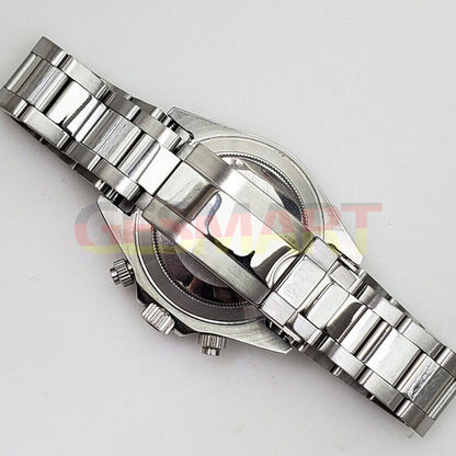 39mm stainless steel VK63 chronograph watch with green dial and sapphire glass, ideal for stylish everyday wear.