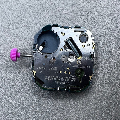 Japan T240 quartz watch movement with 3 hands and digital display, perfect for precise timekeeping accessories.