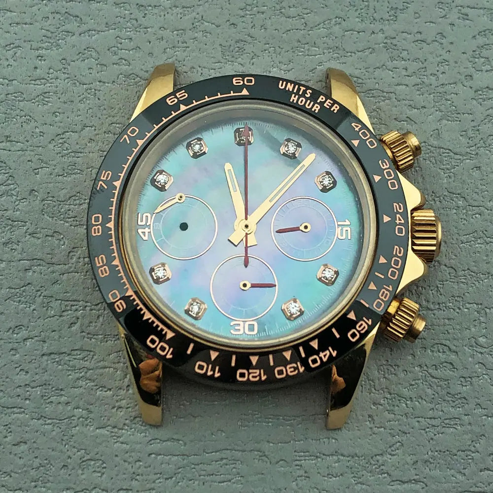 40mm Diamond Bezel Aurora Dial 316l Steel Sapphire Glass Case Suitable For VK63