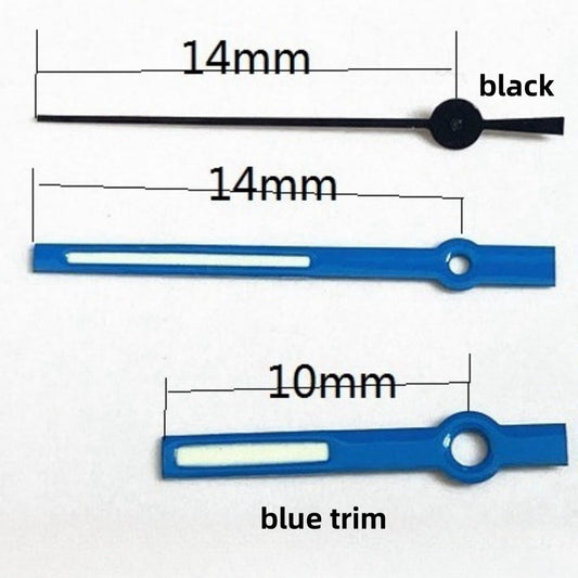 Black second hand with blue trim lume for Ronda 515 quartz watch movement, enhancing visibility and style.