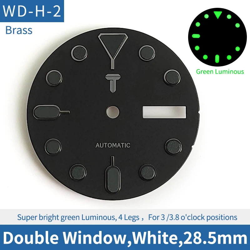Black Round Nail Double Calendar 28.5mm Watch Dial Fit For NH35 NH36 Movement
