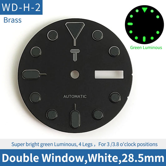 Black Round Nail Double Calendar 28.5mm Watch Dial Fit For NH35 NH36 Movement