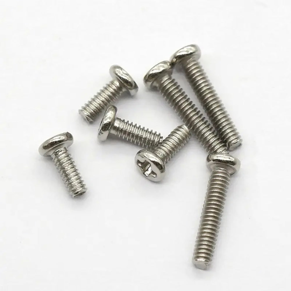 Stainless steel watch back case screws in 1.2mm, 1.4mm, and 2.0mm sizes for repair tools.