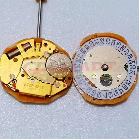 Miyota GL15 Japan quartz movement watch with 2 hands and date window at 3 o?clock.