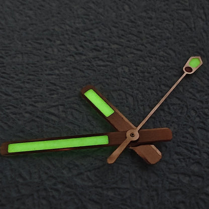 16mm Abalone 6105 watch hands with green lume, rose gold trim for NH36 NH35 movements.