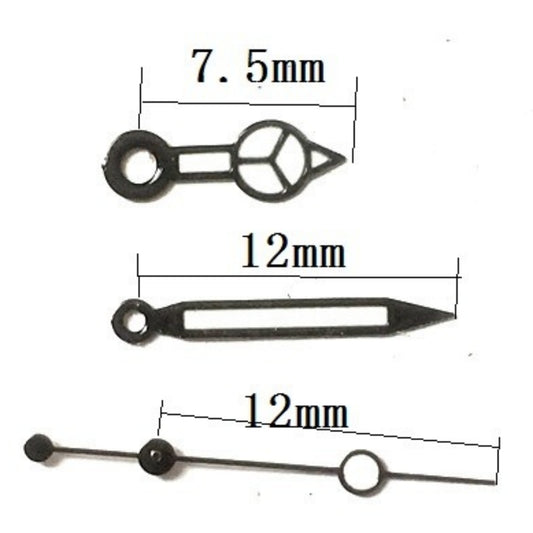 Aiguilles de montre luminescentes noires 12 x 12 x 7,5 mm pour mouvement mécanique automatique Seagull ST6