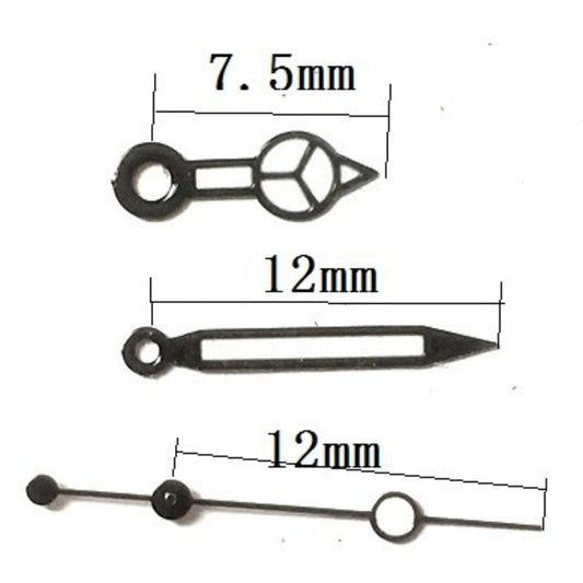 Aiguilles de montre luminescentes noires 12 x 12 x 7,5 mm pour mouvement mécanique automatique Seagull ST6