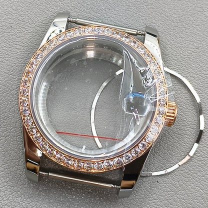 39MM Gold Watch Case Transparent Caseback Sapphire Crystal for NH35/NH36/4R/7S