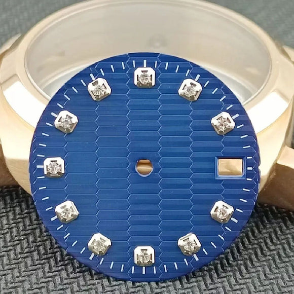 Modified 28.5mm Silver Square Nail Blue Datejust Watch Dial for NH35 NH36