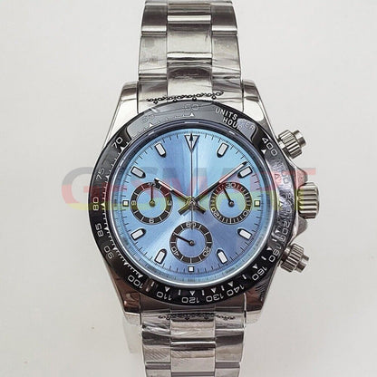 Montre chronographe à quartz VK63 en acier inoxydable et verre saphir de 39 mm, cadran bleu