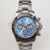 39mm Stainless Steel Sapphire Glass VK63 Chronograph Quartz Watch Blue Dial