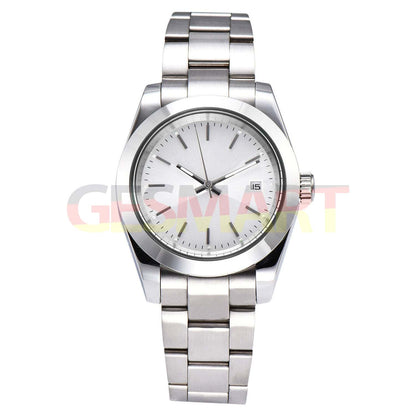 316L stainless steel 40mm men's wristwatch, white dial, sapphire glass, waterproof with silver nail markers.
