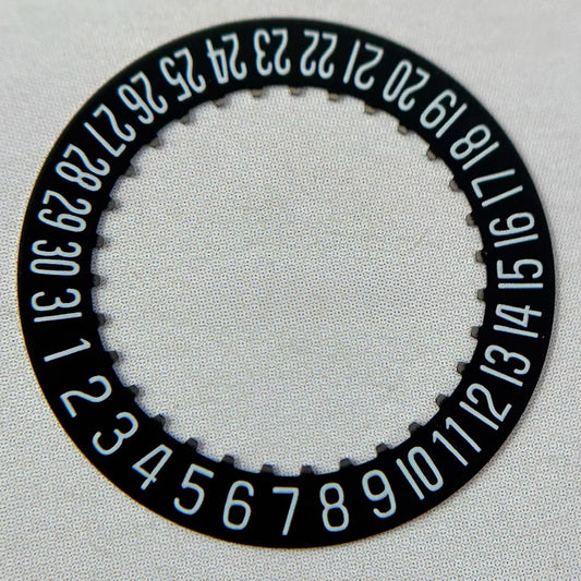 Black date disk wheel with date at 6 o'clock for Swiss ETA2000 watch movement.