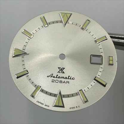 34mm Silver Datejust watch dial with green lume, silver trim for 8215 8200 movement