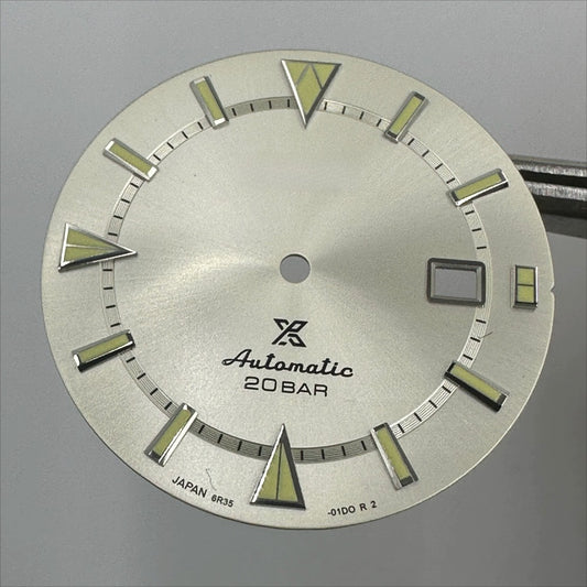 34mm Silver Datejust watch dial with green lume, silver trim for 8215 8200 movement