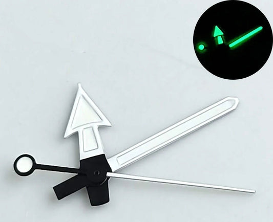 White painted watch hands with white trim, compatible with NH35, NH36, 7S26, NH70, NH72 movements, Seiko style.