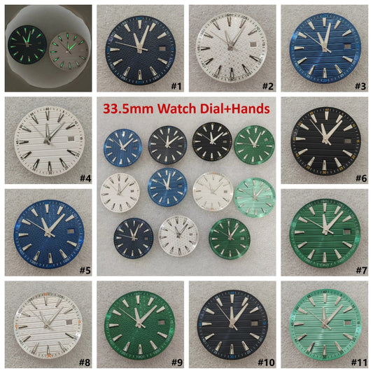 33.5mm Geometric Green Luminous Watch Dial+Hands for NH35 NH36 4R 7S Movement