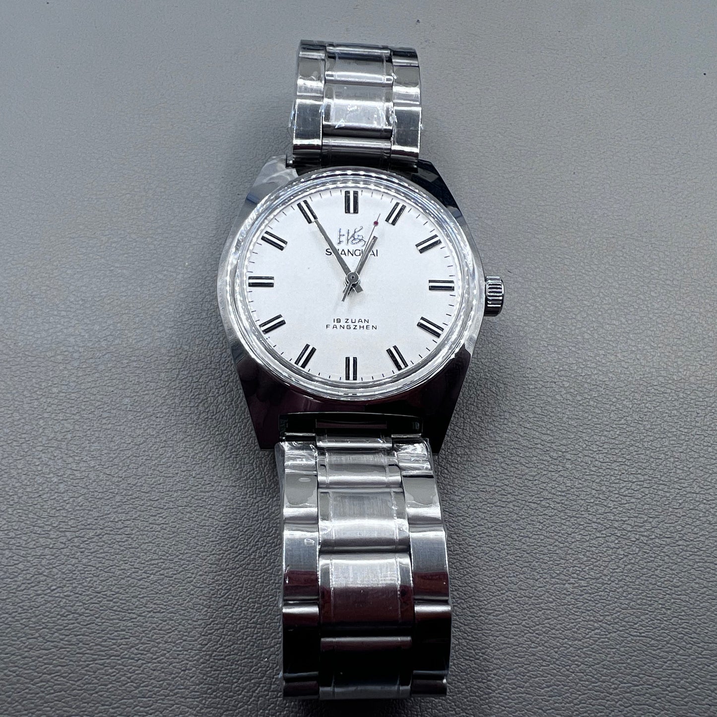 38mm Shanghai Made Manual Mechanical Watch White Dial 3 Hands 19 Jews