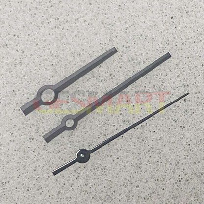 Long silver watch hands with black trim, no lume, compatible with NH35/NH36/4R/7S movements, for precise timekeeping.