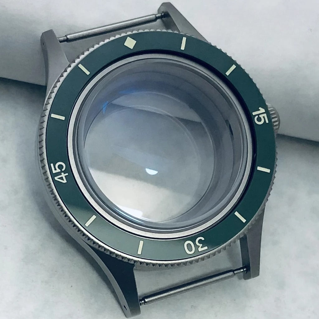 40mm Titanium Watch Case Lume Bezel Double Domed Coated AR Fit NH34/35/36 4R35