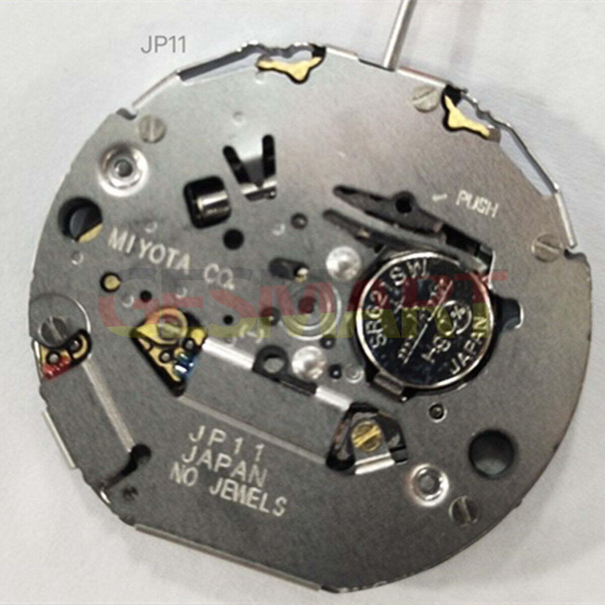 Miyota JP11 Japan Quartz watch movement showing date window at 3 o'clock, precise timekeeping.