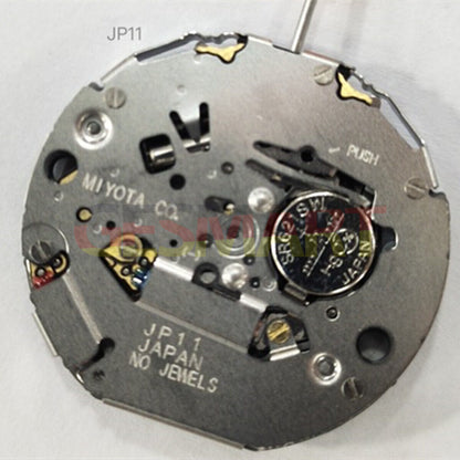 Miyota JP11 Japan Quartz watch movement showing date window at 3 o'clock, precise timekeeping.