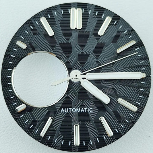 Green Lume Black Vein Hollow Watch Dial with Silver Trim Hands Fit for NH38 Movement